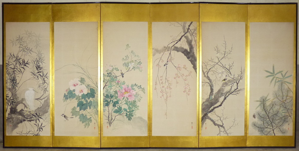 都屋 1 玉置頼石 筆 四季花鳥図 屏風 高さ 約174 六曲一双 紙本肉筆 日本画 師 大橋翠石 花鳥 鳥獣 売買されたオークション情報 Yahooの商品情報をアーカイブ公開 オークファン Aucfan Com