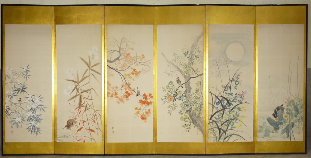 都屋 1 玉置頼石 筆 四季花鳥図 屏風 高さ 約174 六曲一双 紙本肉筆 日本画 師 大橋翠石 花鳥 鳥獣 売買されたオークション情報 Yahooの商品情報をアーカイブ公開 オークファン Aucfan Com