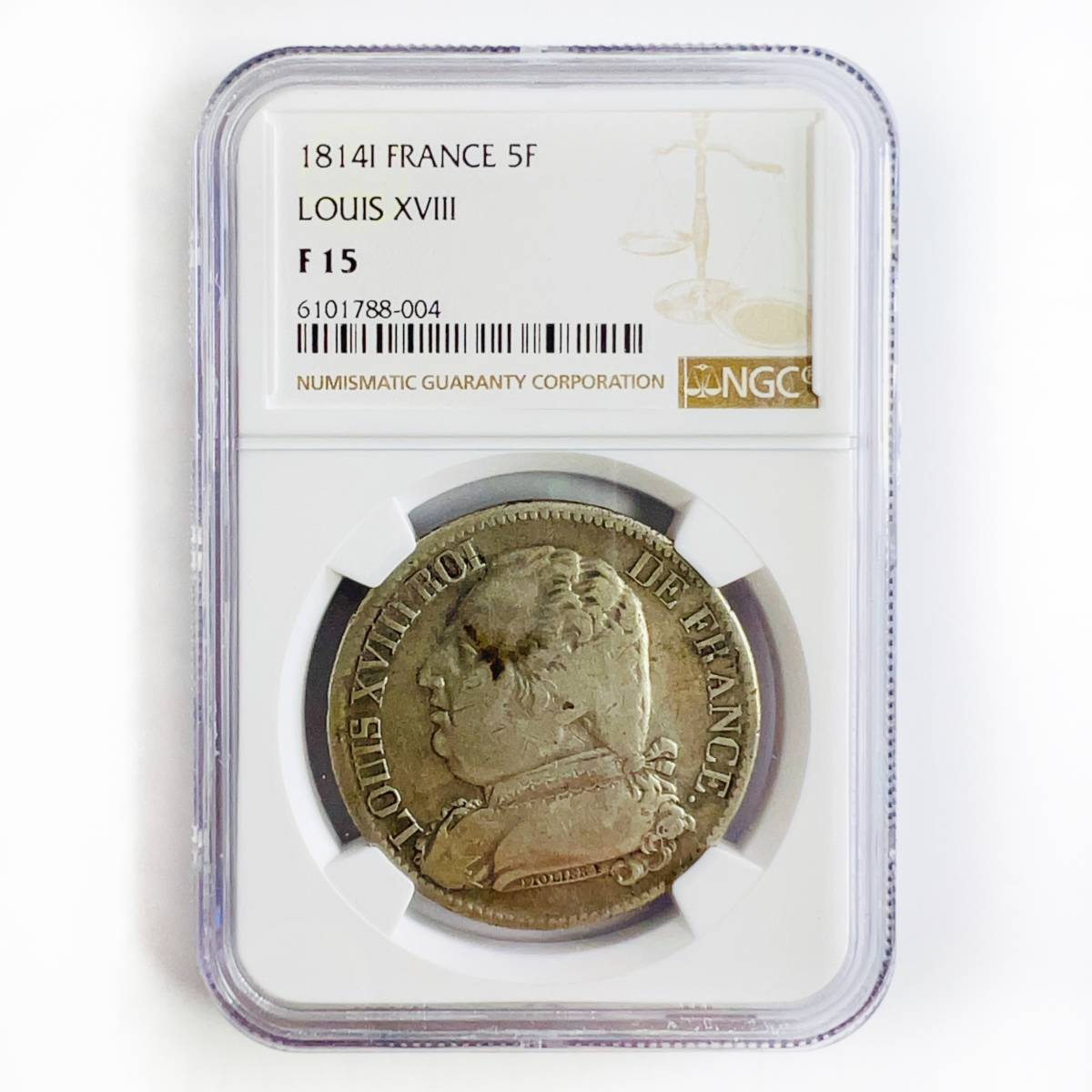 1円スタート！】1814年 フランス ルイ18世 5フラン 銀貨 NGC F15 