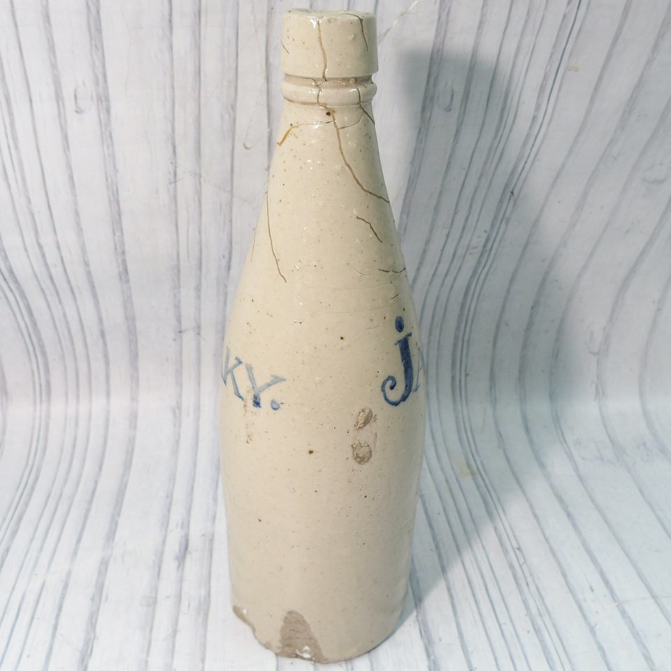 m002 E1【酒瓶 コンプラ瓶 古伊万里 染付 波佐見焼き 金富良瓶 補修跡