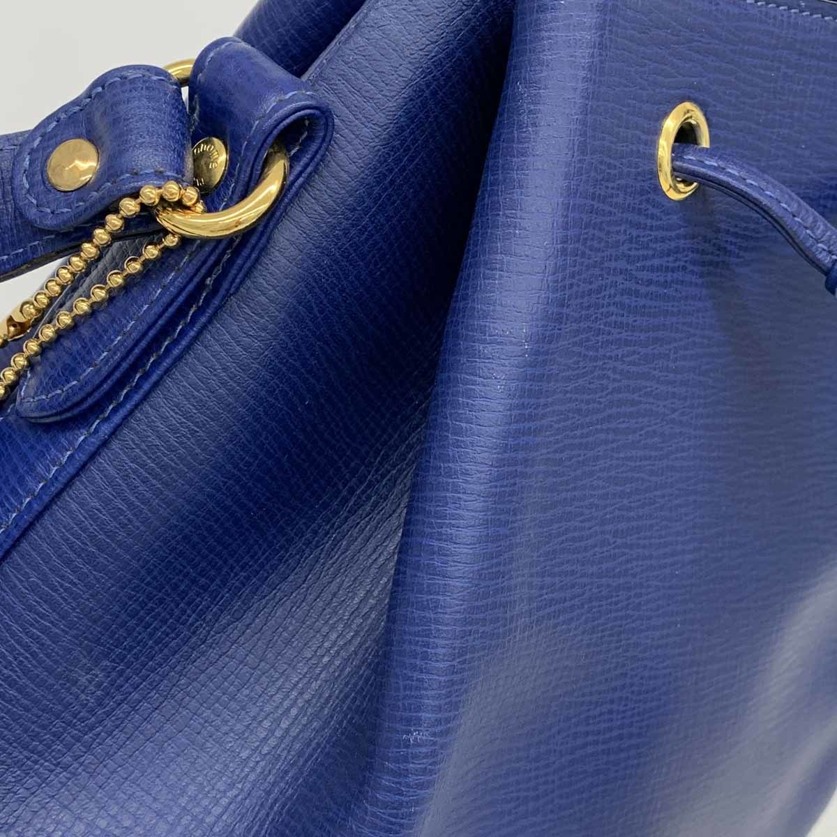 良好◇renoma レノマ 巾着型 レザー ショルダーバッグ◇ blue /青 