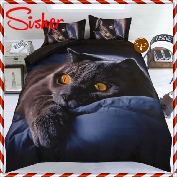 L706: 布団カバーセット 3Dプリント アニマル キャット 寝具 掛け布団カバー 枕カバー 3pcs フル ダブル キング ベッドリネン 猫 Duvet
