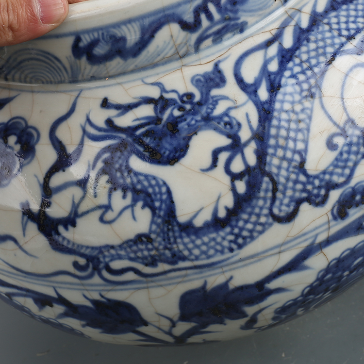 中国古美術『青花 祥雲龍文 獣頭罐 』染付 陶磁器 青白磁 花瓶 骨董 蔵出し 中国古美術『青花 祥雲龍文 獣頭罐 』染付 陶磁器 青白磁 花瓶 骨董