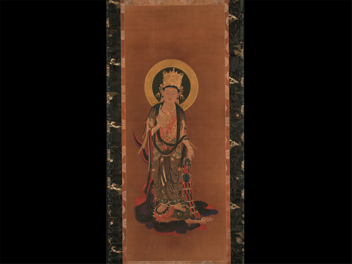 無盡蔵】【仏画】【観音菩薩立像】〈江戸早期〉繊細的 希少 絹本 無盡