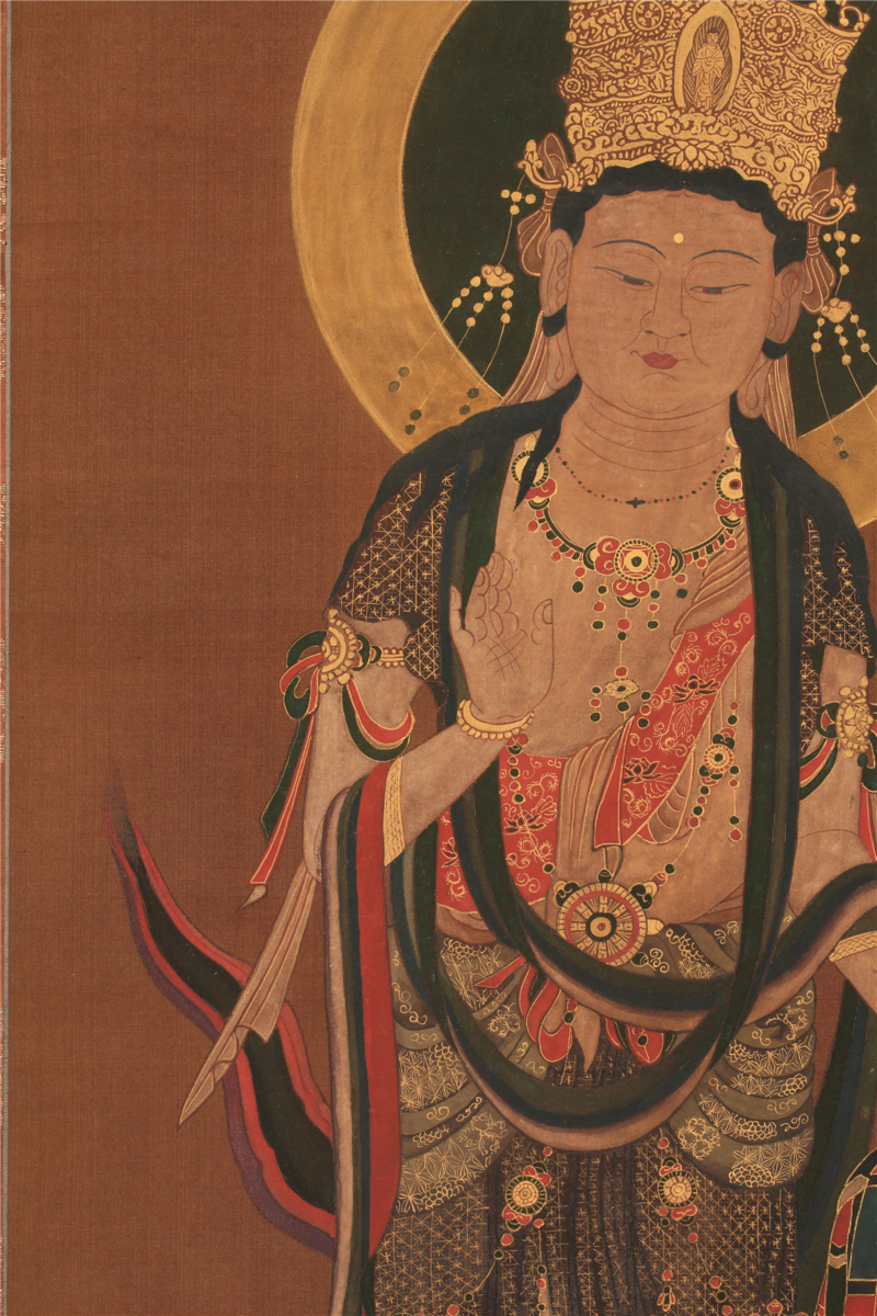 無盡蔵】【仏画】【観音菩薩立像】〈江戸早期〉繊細的 希少 絹本 無盡