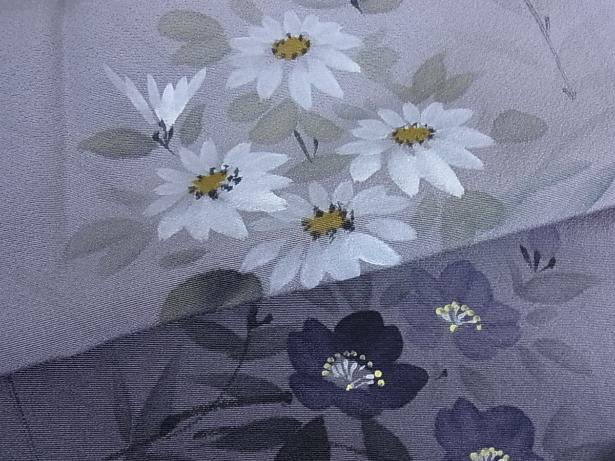 花美人着物□訪問着 手描き 草花 暈し染め パールトーン加工 逸品 ps2788