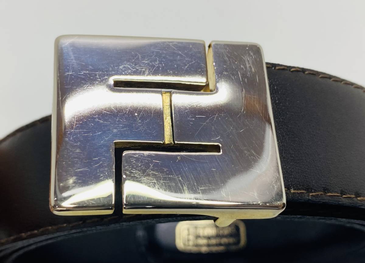 ◇FENDI フェンディ レザー ベルト ズッカロゴバックル ブラウン 全長 