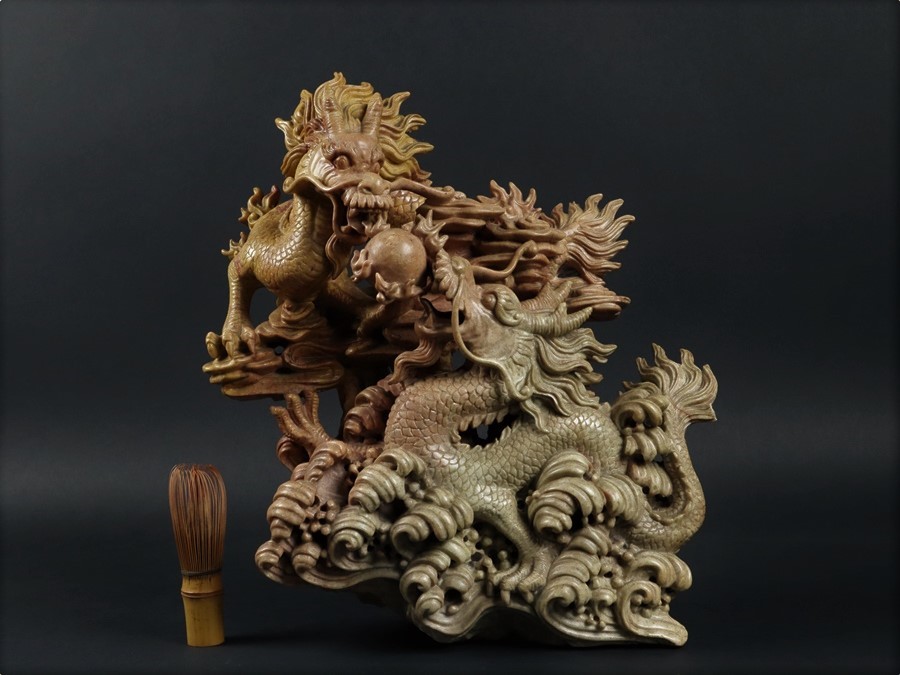 中国美術 寿山石 細密 細工 亀 龍 置物 彫刻 置物 オブジェ