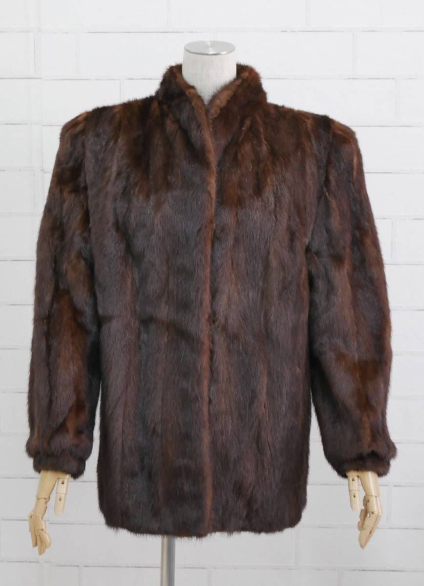 ■デミバフミンク■ハーフコート■着丈70cm■サイズ13号■立て襟■定番スタイル■