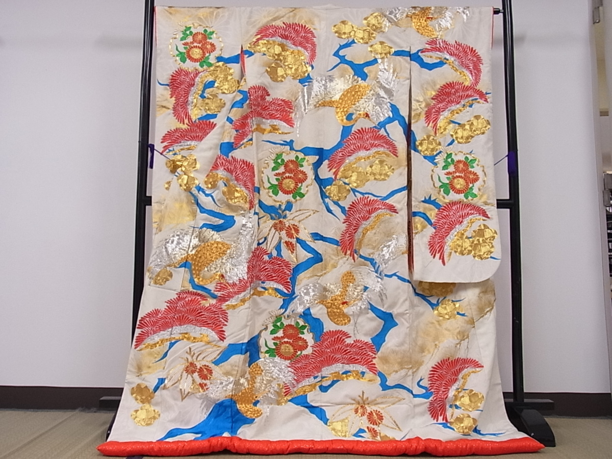 金彩 駒刺繍 平和屋着物□豪華振袖 正絹 絞り 御所車花文 藤花房 暈し
