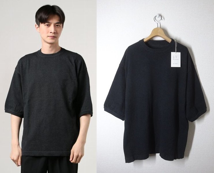 【定価1.2万円 新品】crepuscule クレプスキュール S/S knit 5分袖 ニットTシャツ 2 チャコールグレー セーター サマーニット
