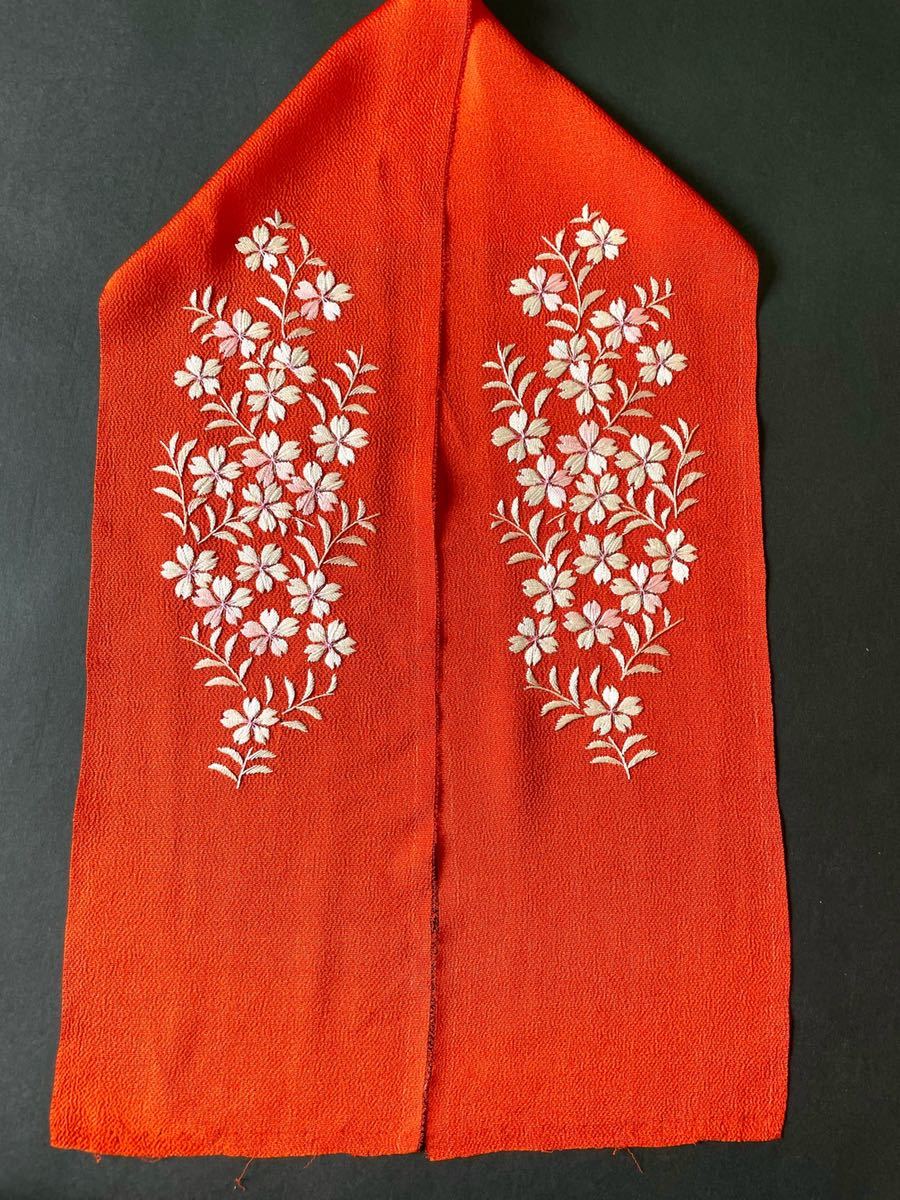 アンティーク着物◇刺繍 半襟 縮緬 桜 手刺繍 大正ロマン 美品 アンティーク着物◇刺繍 半襟 縮緬 桜 手刺繍 大正ロマン 美品