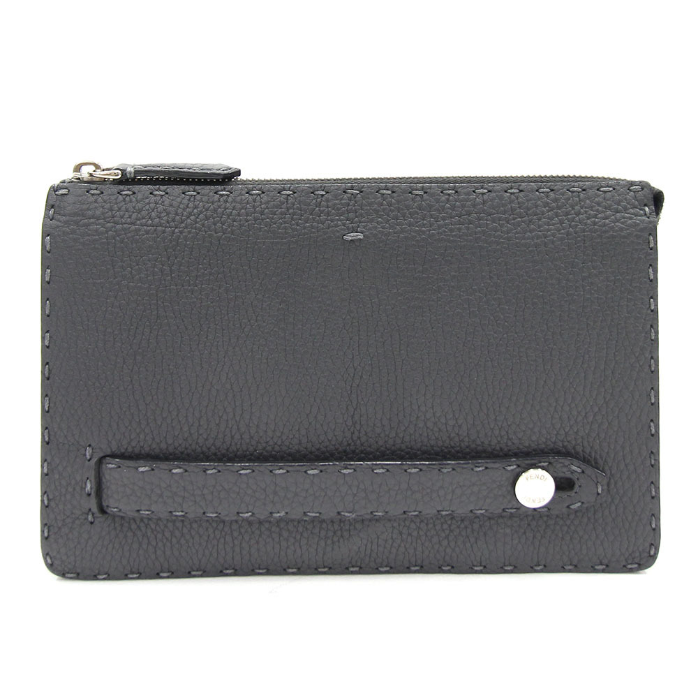 フェンディ クラッチバッグ セレリア 7VA350 ダークグレー レザー 中古 メンズ レディース セカンドバッグ FENDI