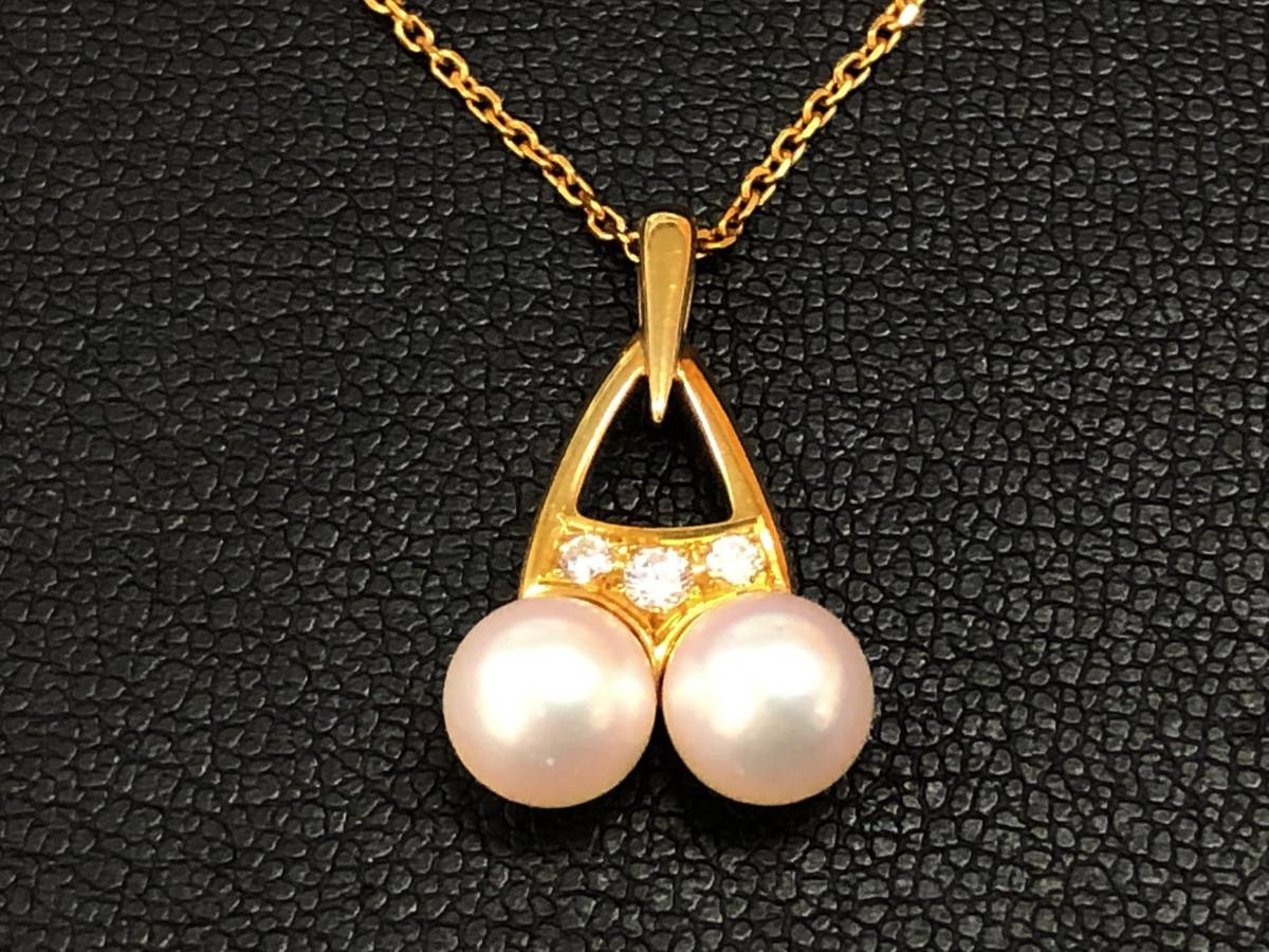 MIKIMOTO ミキモト ダイヤモンド パール 真珠 K18 ネックレス 3Pパール 