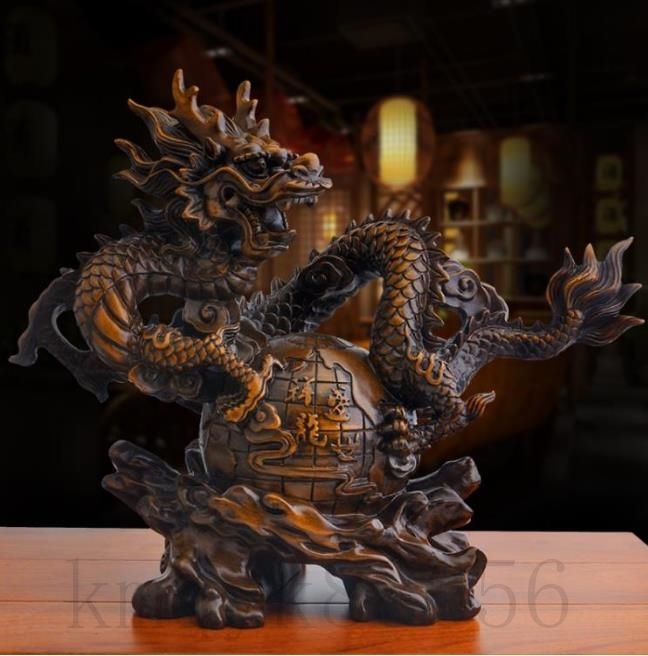 青花龍鳳呈祥大飾り皿　木製台座セット、縁起物、古美術、風水、開運、金運 風水龍 龍鳳呈祥工芸品 装飾品 オフィス テーブル置物 装飾品 風水龍