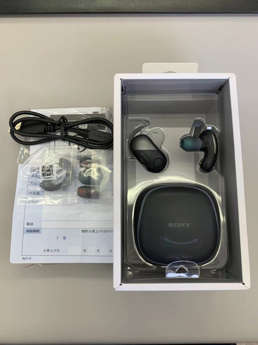 1円～【修理上がり品】★ソニー 完全ワイヤレスノイズキャンセリングイヤホン　WF-SP700N BM　ブラック★ SONY ソニー WF-1000XM4 H1846 ワイヤレスノイズキャンセリングイヤホン ワイヤレスノイズキャンセルイヤフォン