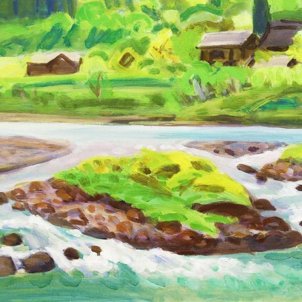 真作】【WISH】山口猛彦 油彩 30号 大作 1960年作 山辺風景 〇日展会員