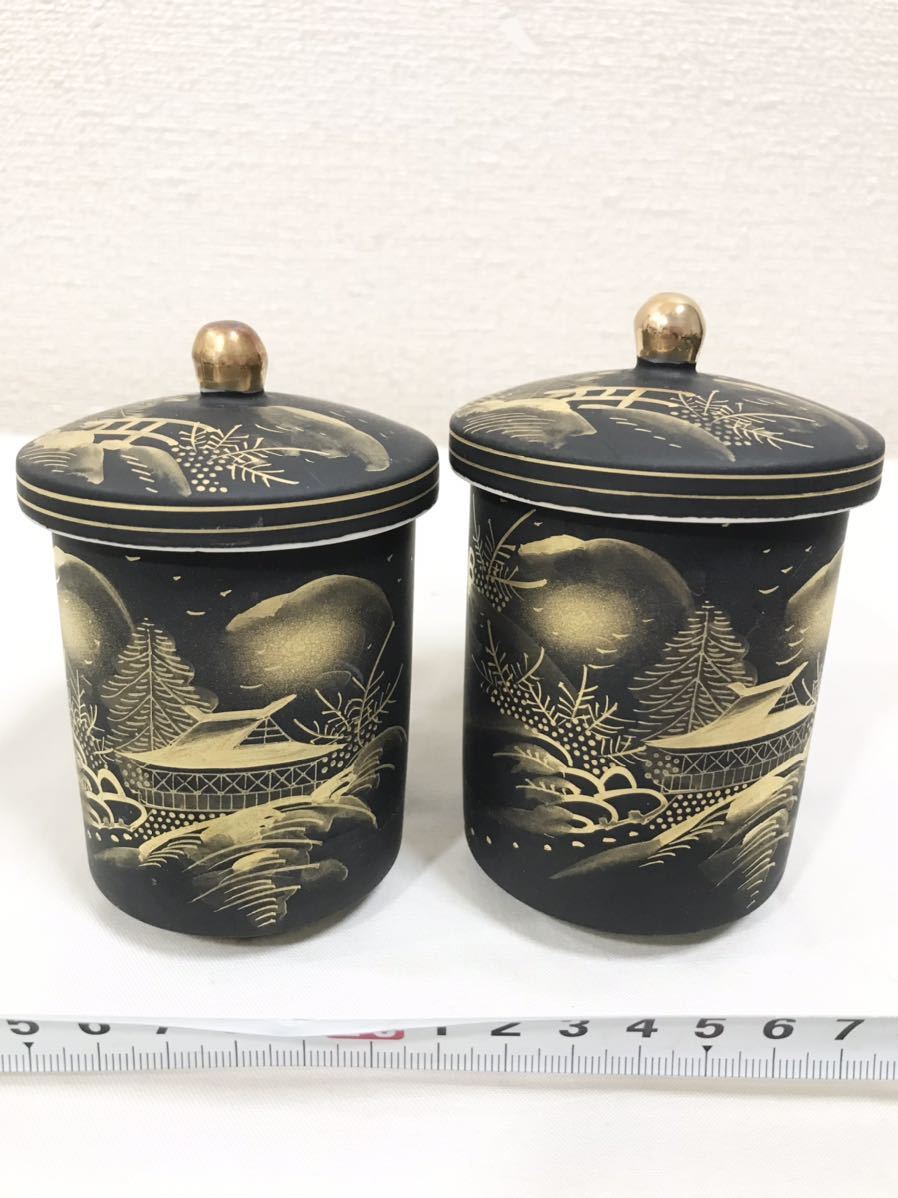 未使用】九谷雪山 夫婦湯呑 九谷焼 雪山作 金彩 花鳥 夫婦 蓋付 陶器  