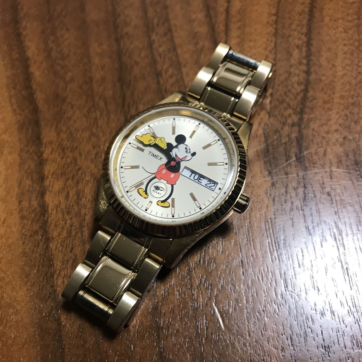 美品】timex タイメックス BEAMS ミッキー ゴールド 電池交換済 【公式 