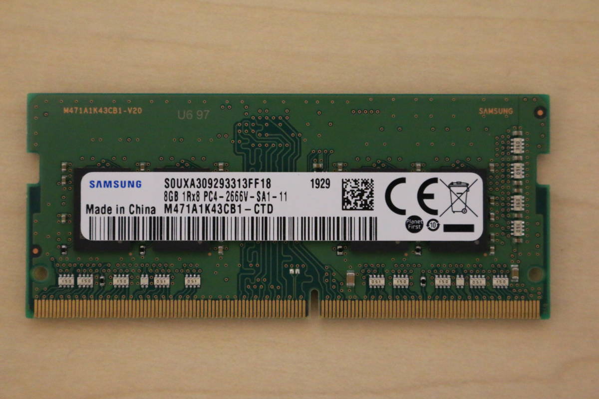 ▽送料無料▽SAMSUNG ノート用8GBメモリー 1Rx8 PC4-2666V-SA1-11