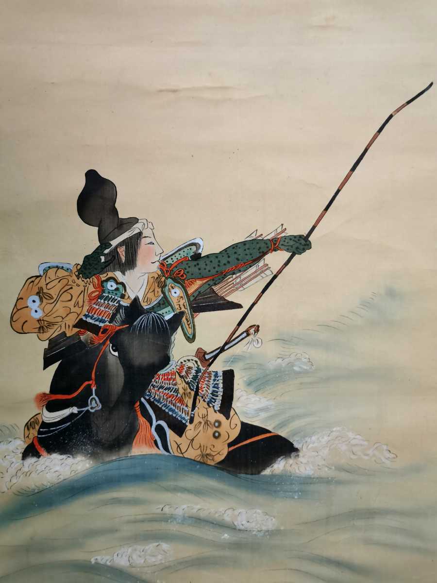 AKa7062 英一蝶 肉筆 掛軸 武士 武者 侍 たくましい