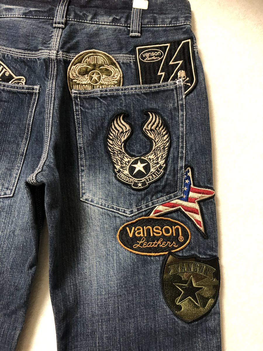 新作，限定セールVANSON バンソン ヴィンテージ加工 インディゴ デニム パンツ ジーンズ W28表記 ワッペン 刺繍 レザー ジーパン ①(ボトムス)｜売買されたオークション情報、yahooの商品情報をアーカイブ公開 - 男性用