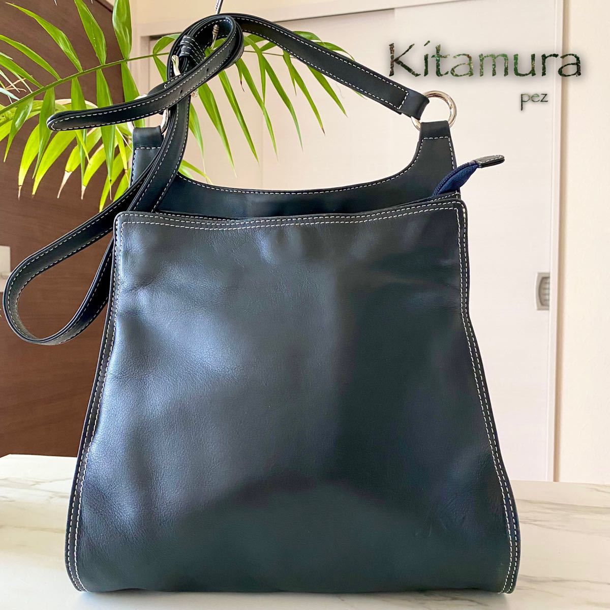 オーストリッチレザー イエロー ショルダーバッグ ハンドバッグ 