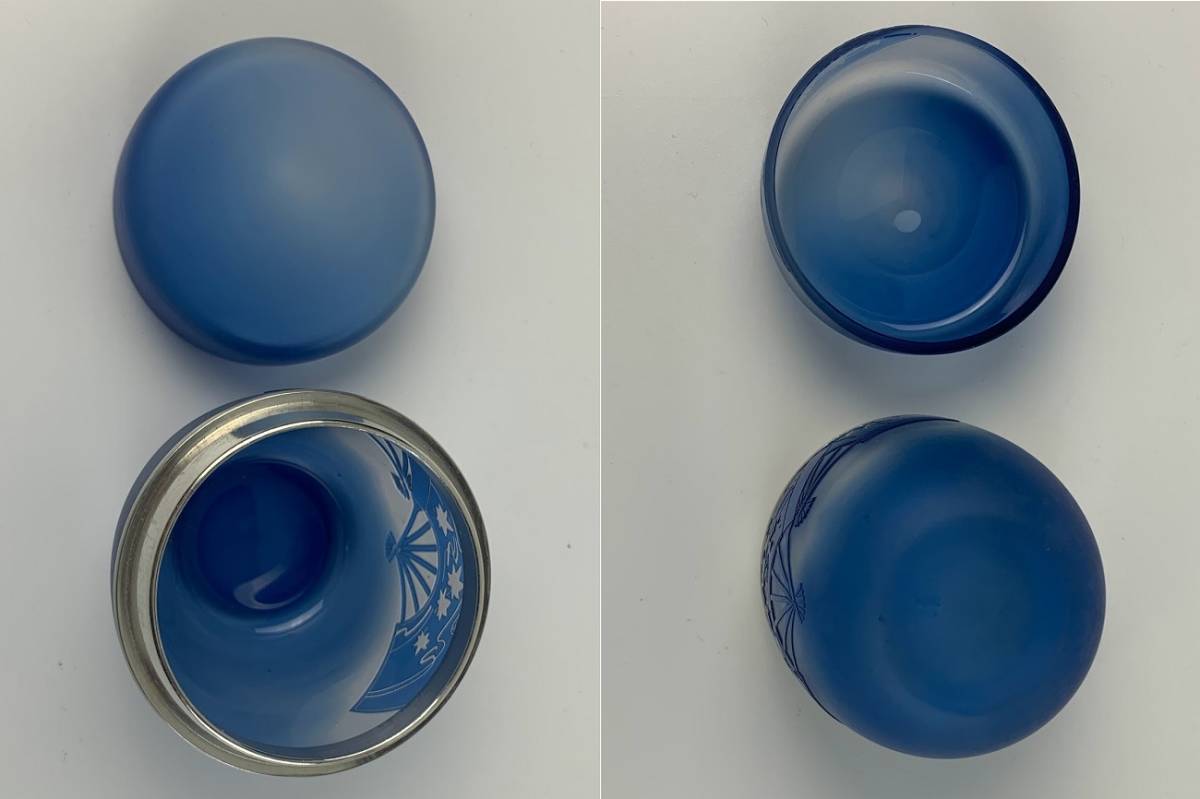 新倉晴比古 作 義山硝子 葡萄 蔓 文林茶入 共箱 夏 茶道具 結】棗 ギヤマン 茶入 扇面 新倉晴比古 作 在銘 共箱 ガラスクラフト