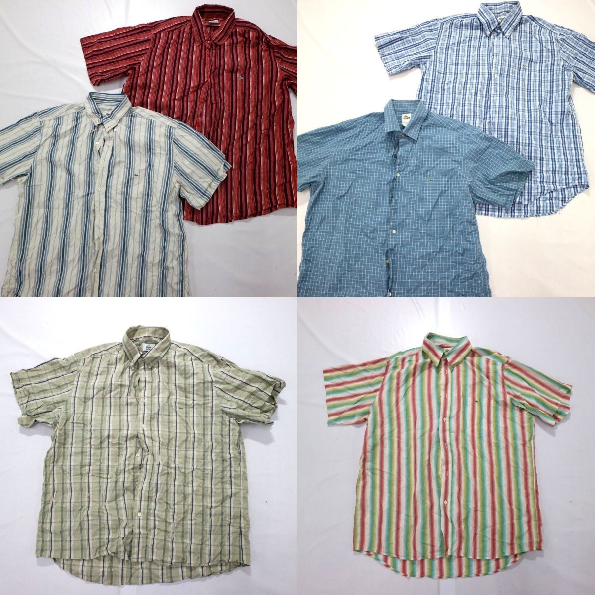 ◎ラコステ 半袖シャツ set ストライプ チェック 他 (メンズ45/44/43) 6枚セット まとめ売り 古着卸 1円スタート 最落なし MG5257