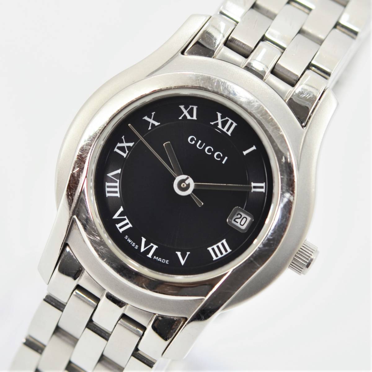 S 1円スタート GUCCI グッチ 5500L ラウンドフェイス デイト ブラック