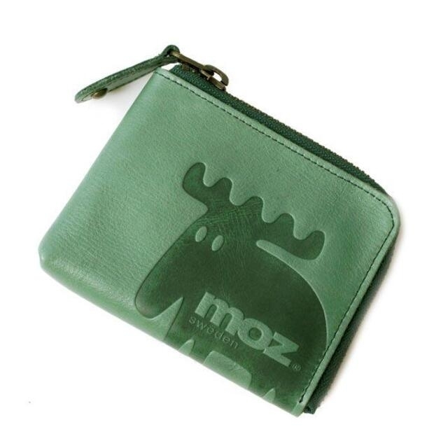 新品 送料無料 moz(モズ) エルク型押し L字ファスナーミニ財布 グリーン