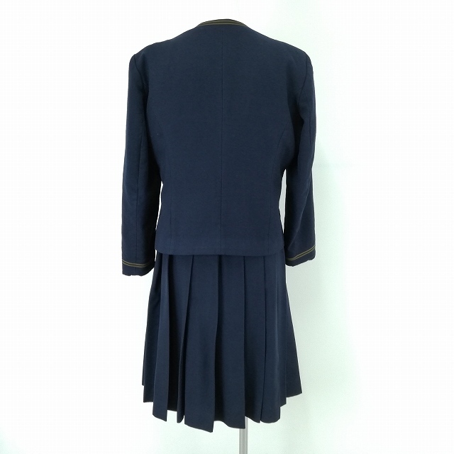 1円 イートン スカート 紐タイ 等 上下4点セット 指定 L 大きいサイズ 冬物 長袖 女子 大分東明高校 コシノヒロコ 紺 中古 ランクC EY6455_2