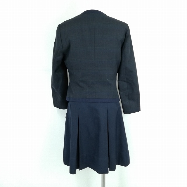 1円 イートン スカート リボン 等 上下4点セット 冬物 長袖 女子 学生服 熊本国府高校 チェック(紺/グレー) 制服 中古 ランクC EY6584_2