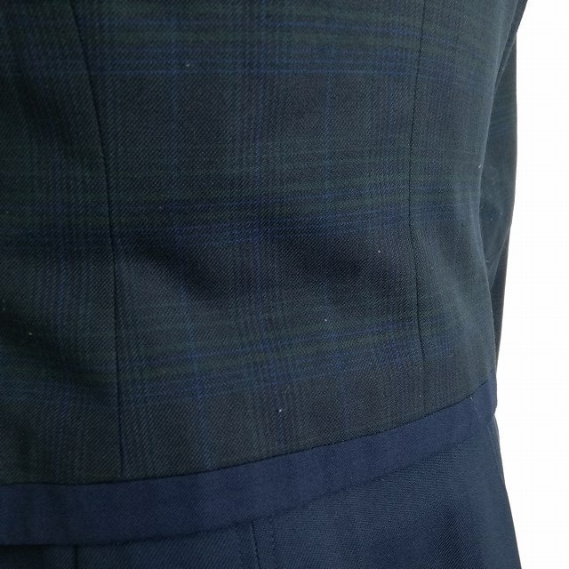 1円 イートン スカート リボン 等 上下4点セット 冬物 長袖 女子 学生服 熊本国府高校 チェック(紺/グレー) 制服 中古 ランクC EY6584_6