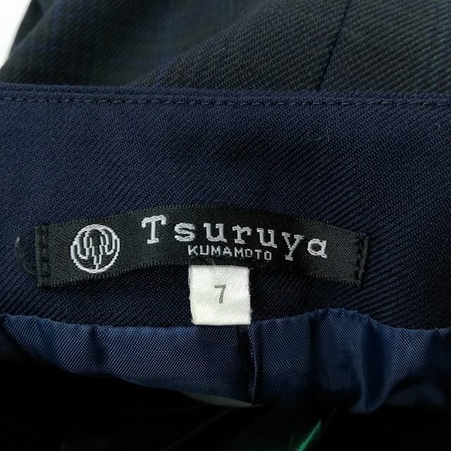 1円 イートン スカート リボン 等 上下4点セット 冬物 長袖 女子 学生服 熊本国府高校 チェック(紺/グレー) 制服 中古 ランクC EY6584_7