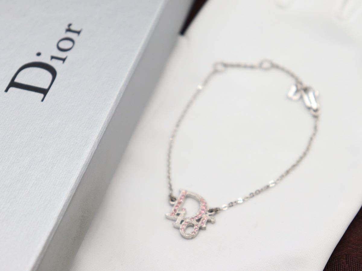 良品】ピンクストーン Christian Dior ブレスレット CD ロゴ ストーン 