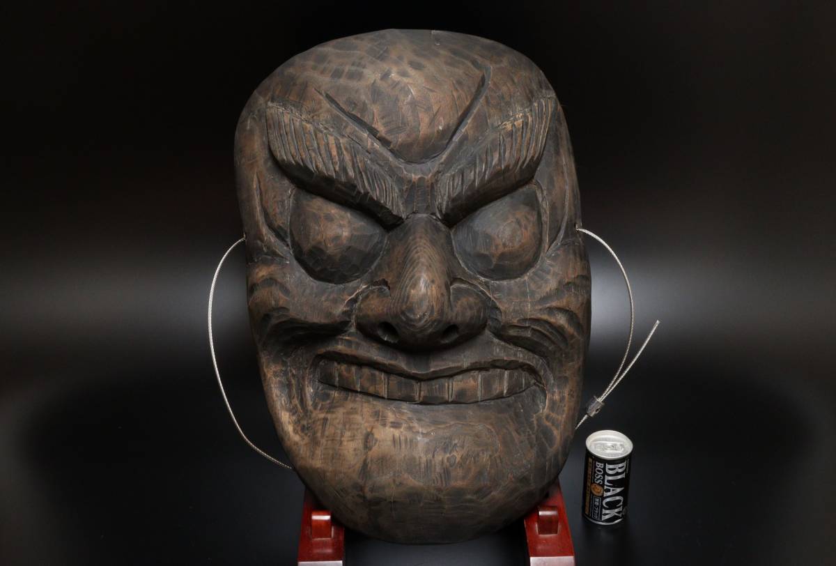 M 木彫 竈面 お面 魔除け 高さ56.5cm(東洋彫刻)｜売買された