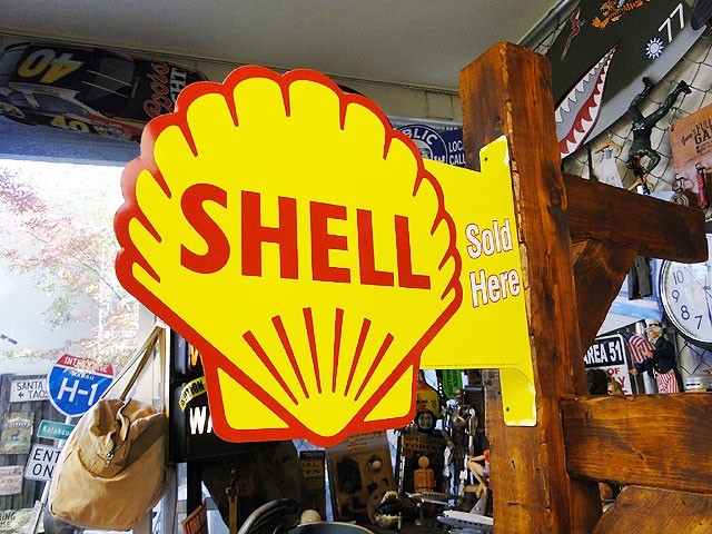 アメリカン雑貨 ブリキ看板 両面プリント シェル SHELL サイド看板 