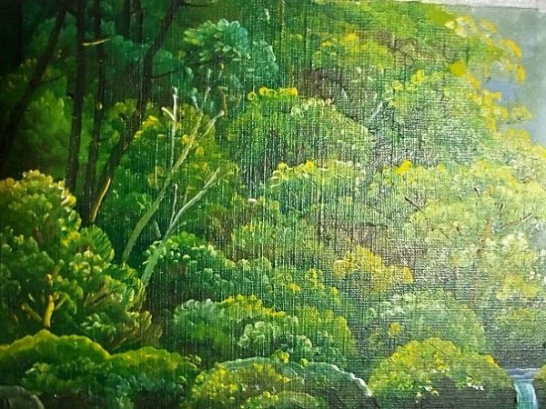 真作 日垣明貫 油彩「青森十和田奥入瀬渓谷」画寸 F12 大阪府出身 大翔