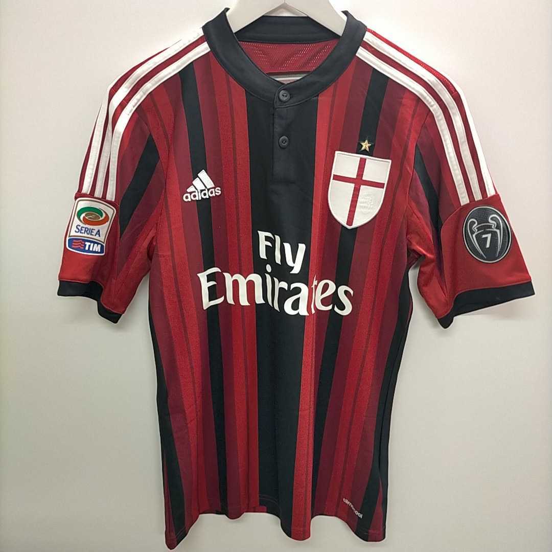 【美品】アディダス　２０１４−１５　AMO13-D87224　ＡＣミラン　ホーム　レプリカ　ゲーム　シャツ　半袖 袖丈ワッペン付 サイズM