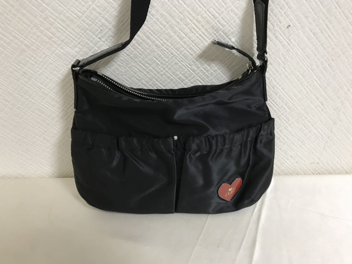 本物アニエスベーagnisbナイロンミニショルダーバッグビジネスボディーメッセンジャーバックレディースメンズ茶旅行トラベル黒ブラック