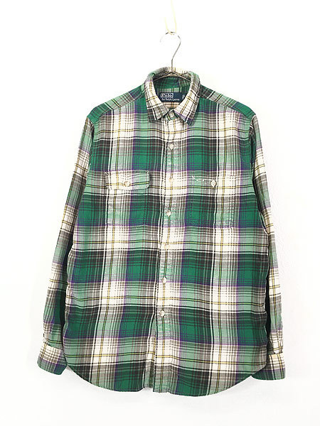 古着 90s Polo Ralph Lauren 好配色 チェック コットン ワーク シャツ M 古着