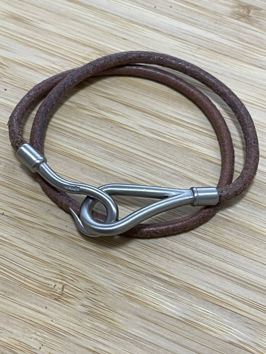 HERMES エルメス ジャンボフック ブレスレット レザー シルバーメッキ