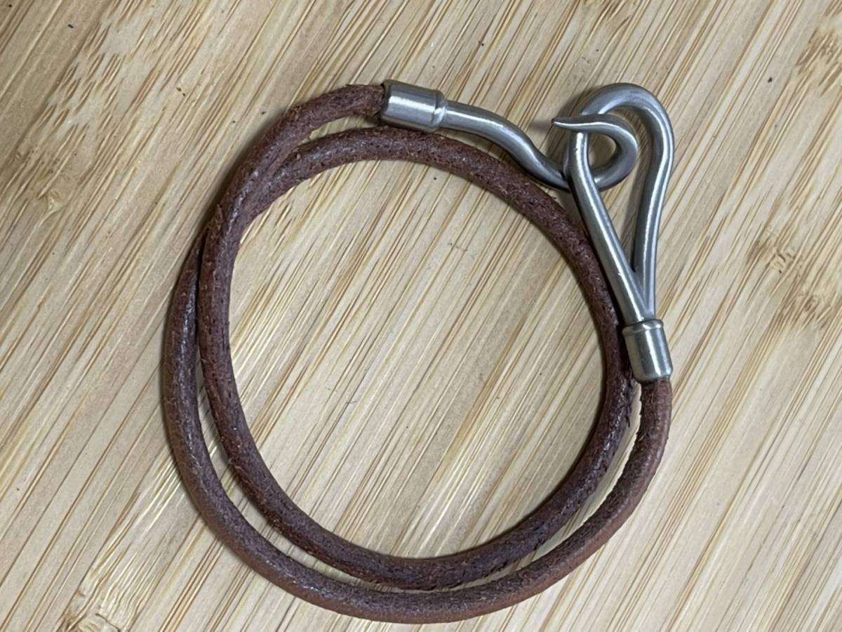 HERMES エルメス ジャンボフック ブレスレット レザー シルバーメッキ