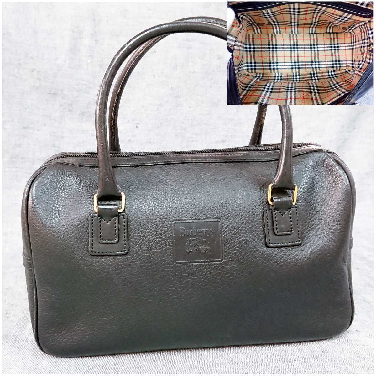 【人気，格安】 1円 BURBERRY レザーハンドバッグ ノバチェック バーバリー ビンテージ レディース ブランドバッグ ミニボストン ブラック系(ハンドバッグ)｜売買されたオークション情報、yahooの商品情報をア かばん、バッグ