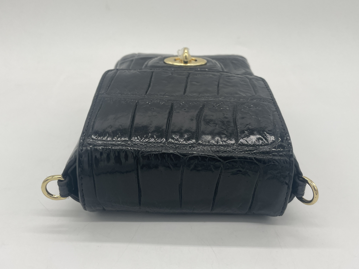 クロコダイル フラップポーチ クロスボディバッグ ショルダーバッグ 黒