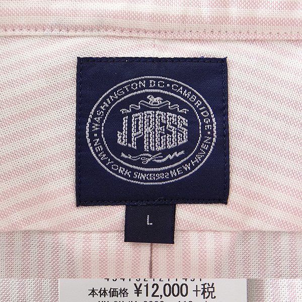 新品 1.3万 ジェイプレス ヴィンテージ オックス ストライプ 半袖 BDシャツ LL 白 桃 【I45859】 春夏 オックスフォード ボタンダウン ジェイプレス 新品 メンズ 39-84 シャツ 形態安定