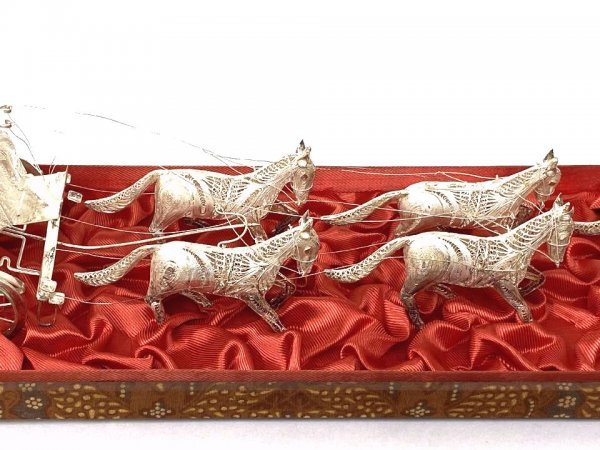 銀製　　銀細工　　馬車　　置物 銀製 銀細工 馬車 置物 G4781☆【インテリア】銀線細工 馬車 置物