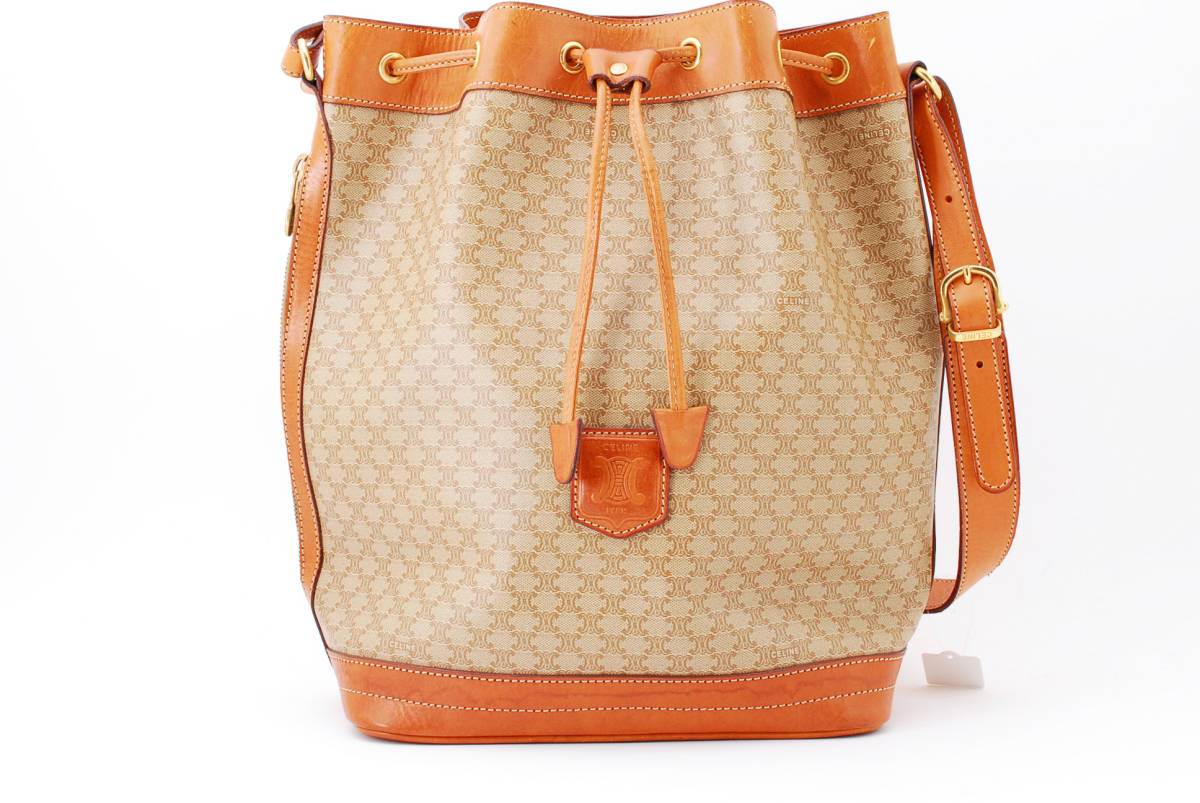 CELINE セリーヌ マカダム PVC×レザー ミニバッグ チェーン 【1円 