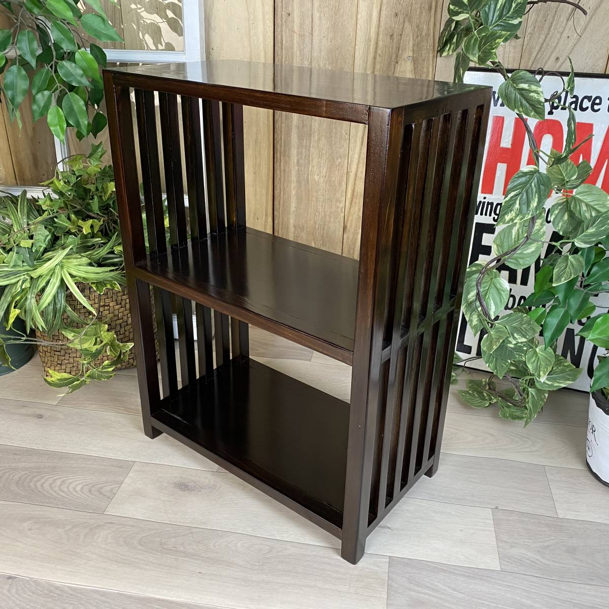 木製無垢材格子ラック二段シェルフ飾り棚収納家具和室和風アジアンナチュラルウッド オンラインストア取扱店 セール中！送料無料☆アジアンエスニック